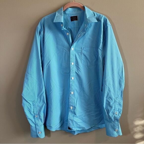 ✨ UNTUCKit Blue and White Gingham Long Sleeve Button Down Shirt Large - Picture 1 of 11